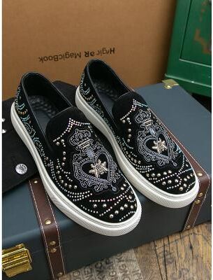 LightInthebox Men's Black Faux Leather Slip-On Sneakers with Elegant Design – Perfect for Wedding Guests Seeking Comfort and Style