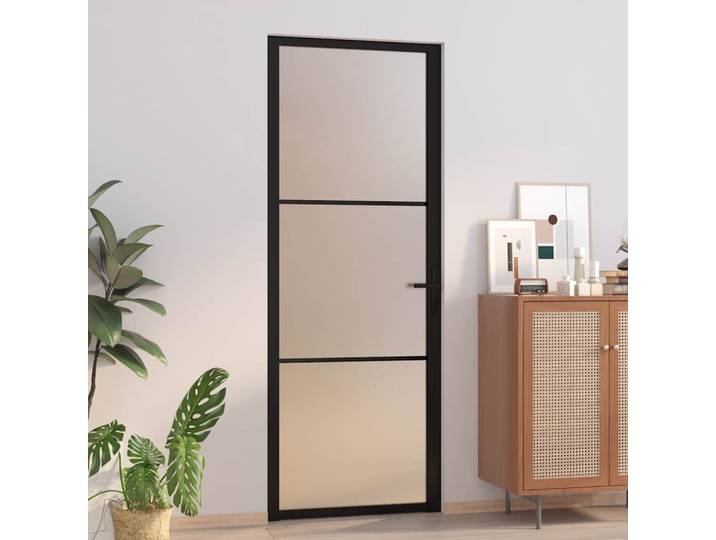 vidaXL Innentür 76x201,5 cm Schwarz Mattglas und Aluminium