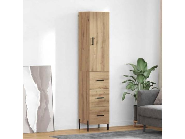 RJPLMFV Aufbewahrungsschrank, Holz, schmal, 34,5 x 34 x 180 cm Modernes Design, Metallbeine, mehrere Regale, Wandmontage, einfache Reinigung