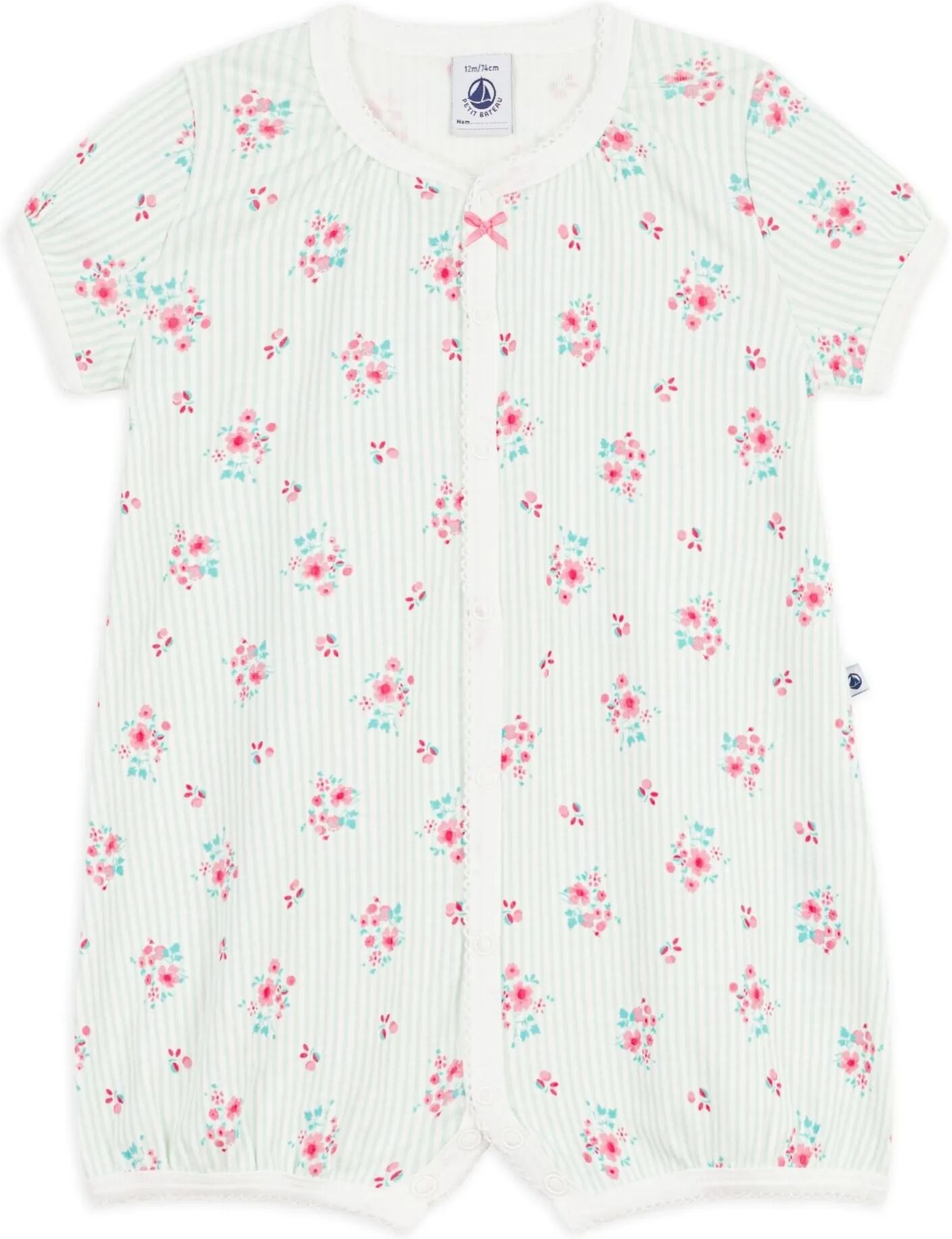 Petit Bateau Pyjama Combishort Fleuri Coton Bio Blanc 3 mois