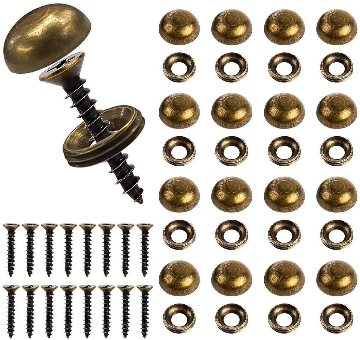 16 stuks decoratieve messing schroeven met kappen, zelfsnijdende spiegelschroeven voor meubels en ramen, 15 mm