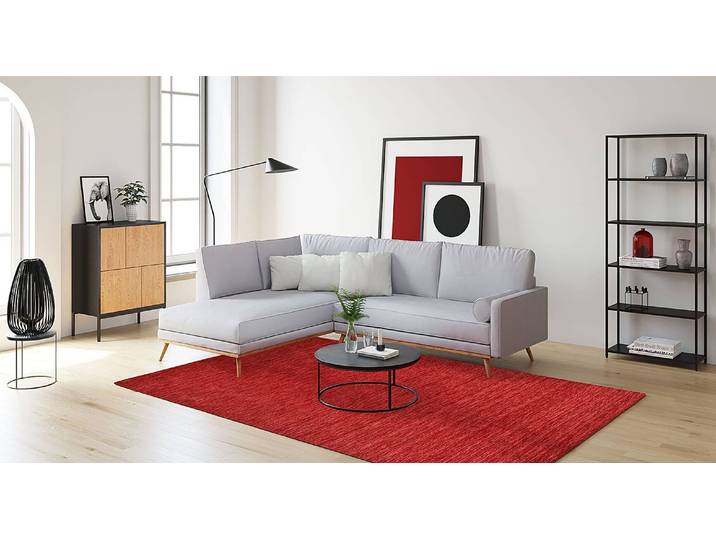 home24 Wollen vloerkleed Holi Uni rood/rood 140 x 200cm wol