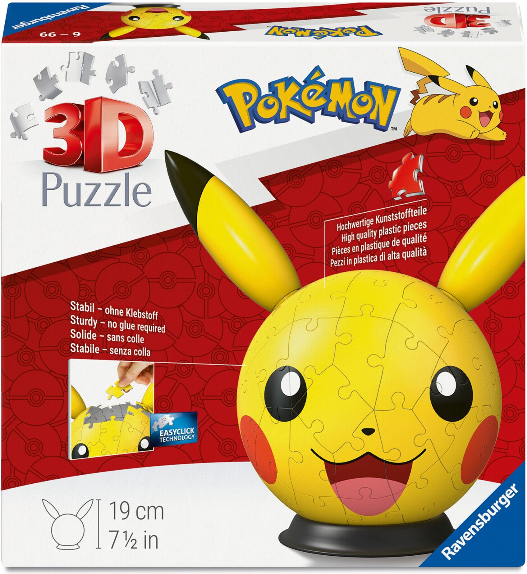 Ravensburger Pokémon Pikachu with Ears 3D Puzzle Ball, 72 Pieces for Kids, 6+ Years, Indoor Toy