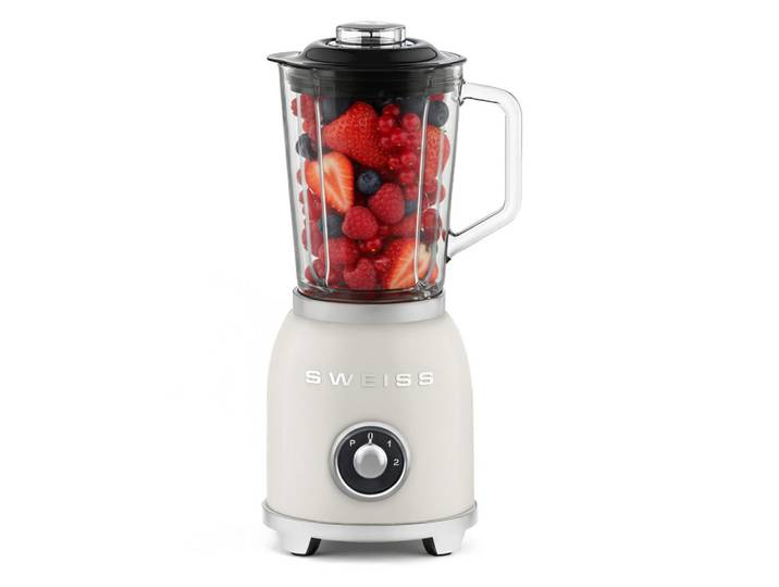 Sweiss Mixer Mxv8 Beige, 2 Geschwindigkeitsstufen und Pulsfunktion, 6 Edelstahlklingen, Fassungsvermögen 1,5 l, 1000 W, Metall, 19x39.3x18.5 cm, Kochgeschirr, Küchengeräte, Mixer
