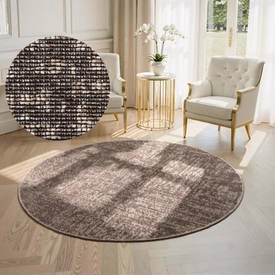 Teppich ELLE DECORATION "Prisma", braun (beige), H:5mm Ø:200cm, Baumwolle, Polyester, Teppiche, Teppich, Glanz-Effekt, Karo Design, Kachel-Optik, Wohnzimmer, Schlafzimmer,Flur