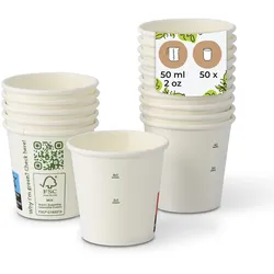 BIOZOYG 50 Stück kompostierbare Einwegbecher 50ml / 2oz Pappbecher, Trinkbecher, Wegwerfbecher, Getränkebecher, einwandig, weiß, kompostierbar