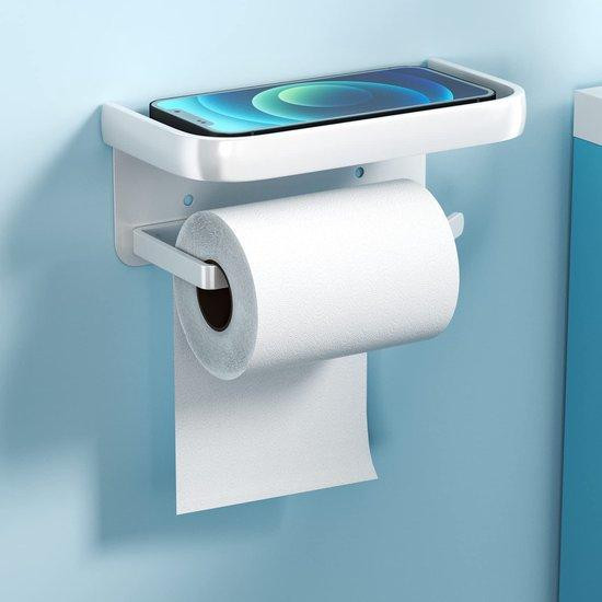 Unyqoos Zelfklevende toiletrolhouder met grote opbergruimte van aluminium voor badkamer en keuken