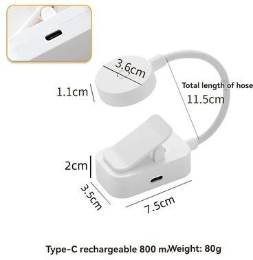 Combo Retail Shop Mini LED Reading Book Light, Adjustable USB Rechargeable Clip On Lamp, Ideal For Study, Travel, Bedroom rechargeable white