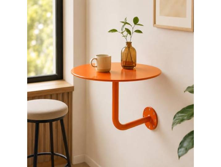 Wandklapptisch Rund Metall Wandmontage Beistelltisch Platzsparend Modern Platzsparendes Design, Stabil aus Metall, Einfache 3-Schritt-Montage, 7 Farben wählbar(Orange,45cm)