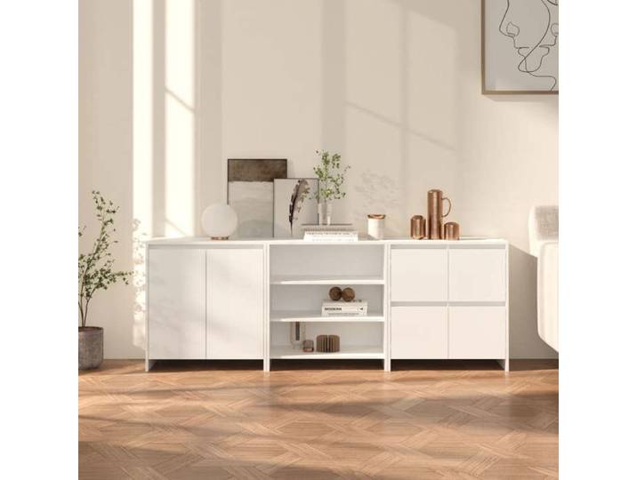 Buffets 3 pcs-Meuble de rangement Blanc Bois d'ingénierie 376997