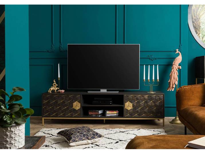 Meuble TV 190x45 Manguier huilé Gris taupe DIAMOND #105