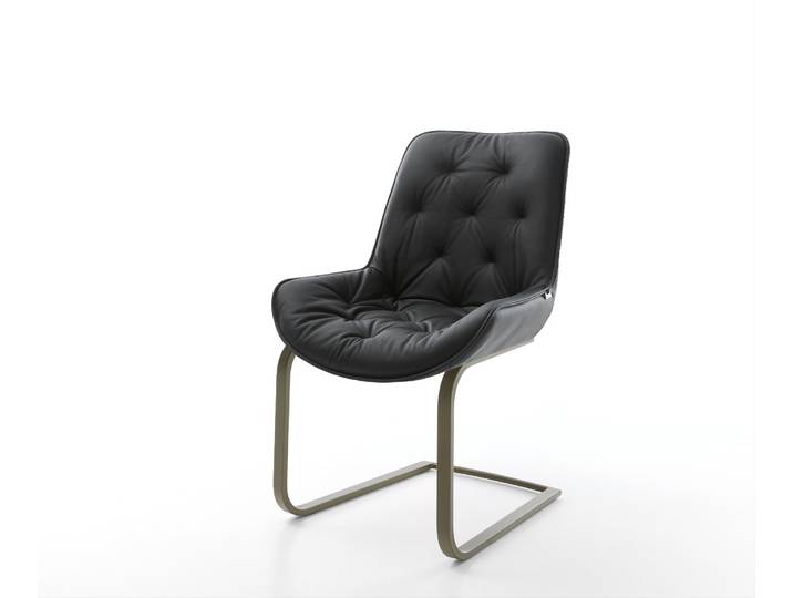 Freischwinger Taimi-Flex Echt-Leder Schwarz Freischwinger flach Effektfinish Titan, Esszimmerstühle