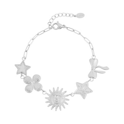 Charm-Armband ADELIA´S "LIVAYA", silberfarben, Armbänder, Damen, yehwang_16,5, Stahl, Charm-Armband, Trendig mit Sonne, Sternen, Blume und Schleife
