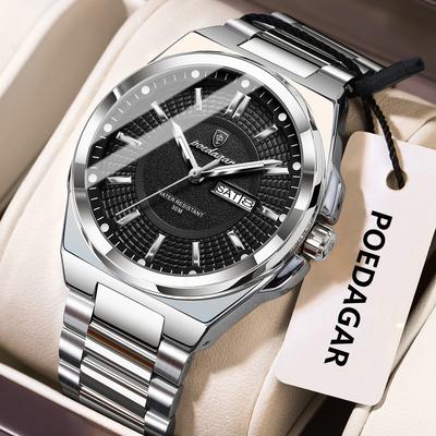 Youfap Market Men Luxury Stainless Steel Watch Waterproof Luminous Quartz Sports Wristwatch silver Black