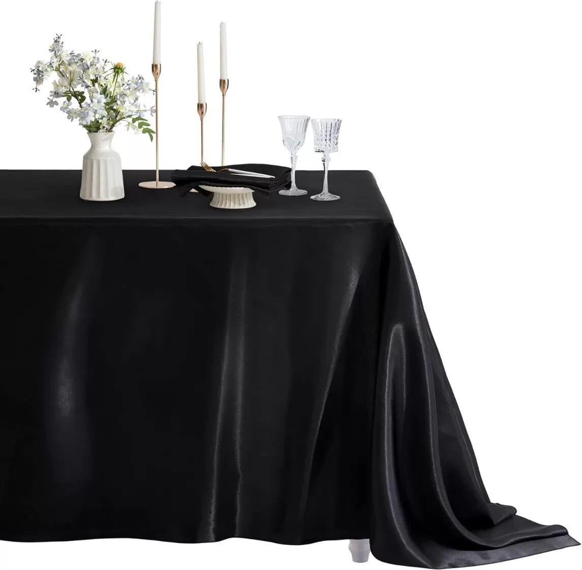 INF Elegante Tischdecke aus Polyester-Satin für Partys, Hochzeiten & Veranstaltungen Schwarz