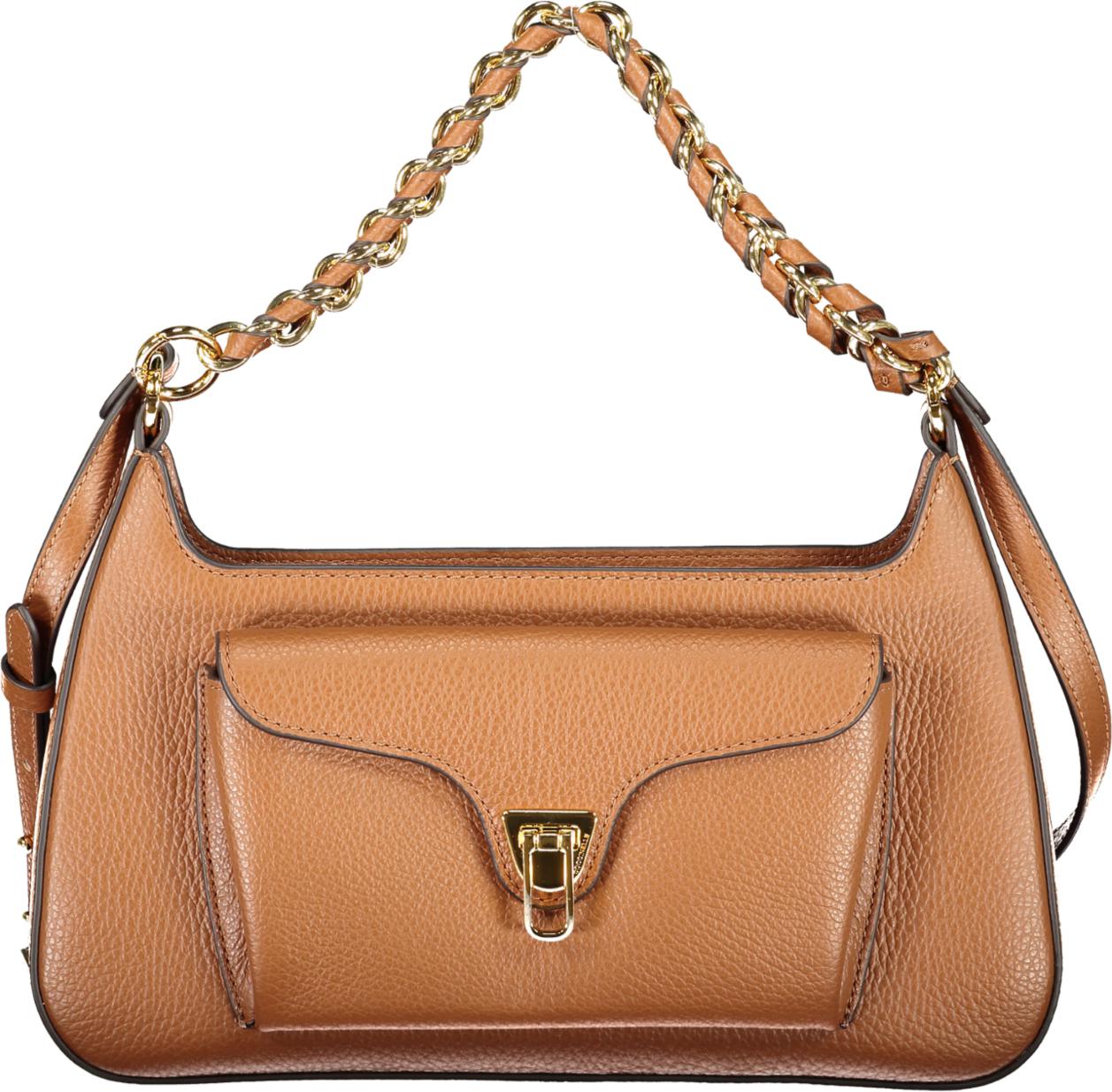 Braune Damenhandtasche mit Kettenriemen und Drehverschluss entdecken