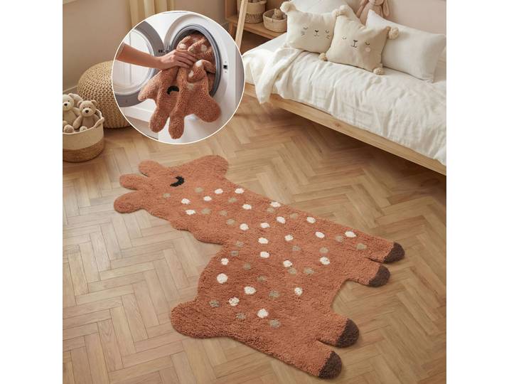 Kinderteppich HANSE HOME Gino , braun, B:89cm H:10mm L:120cm, Baumwolle, Teppiche, Kinderteppich, Waschbar, Handgemacht, Baumwolle, Rutschfest Spielteppich Kinderzimmer