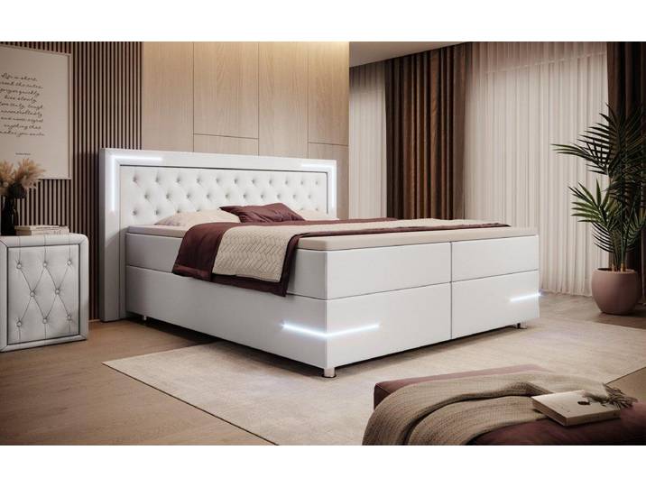 Boxspringbett Verona mit LED (Kunstleder) - 120x200 - Grau - H2 (bis 70kg) - Luxusbetten24