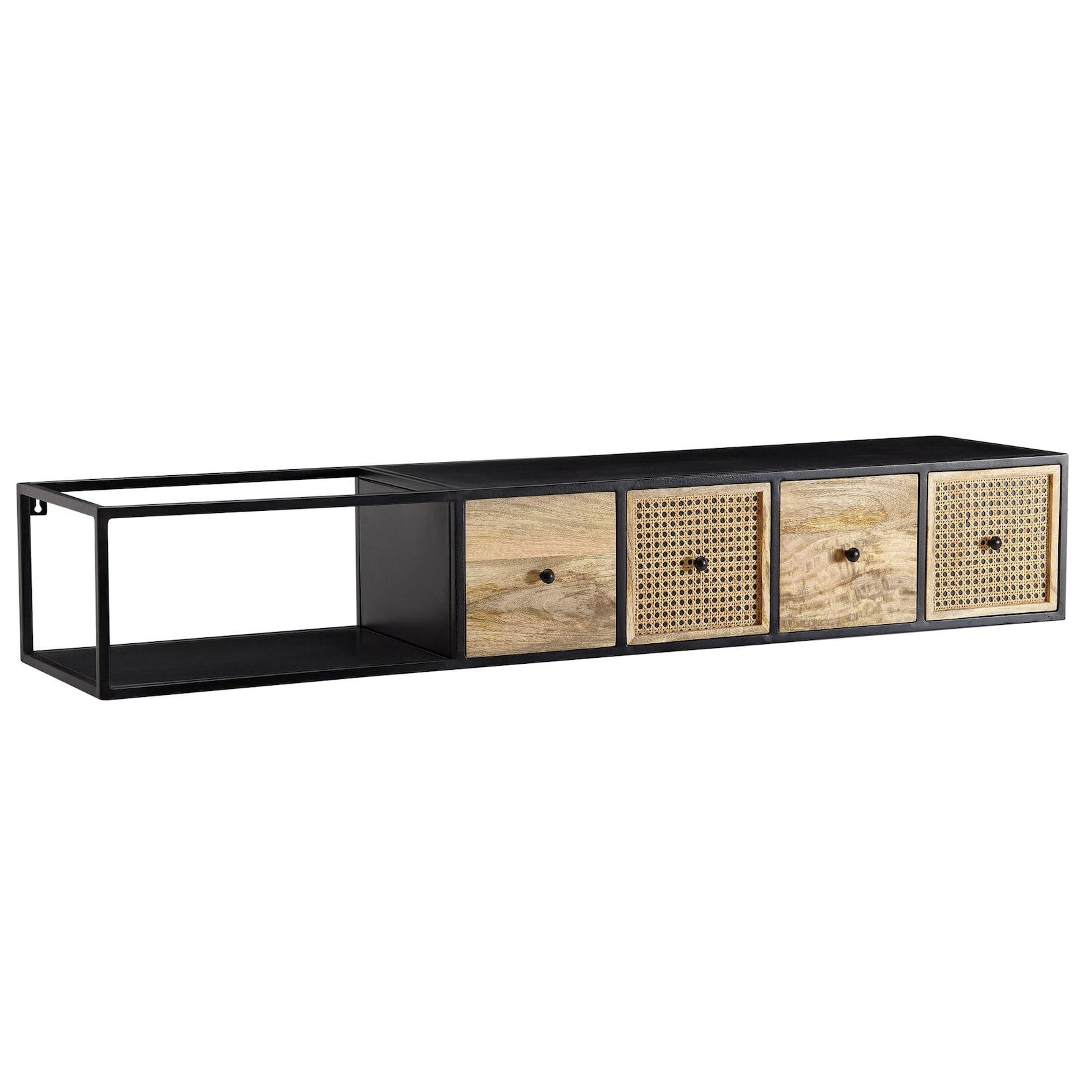 KADIMA DESIGN Lowboard Hängend Mango Massivholz/Metall, TV-Schrank, Schubladen & Rattan-Fronten