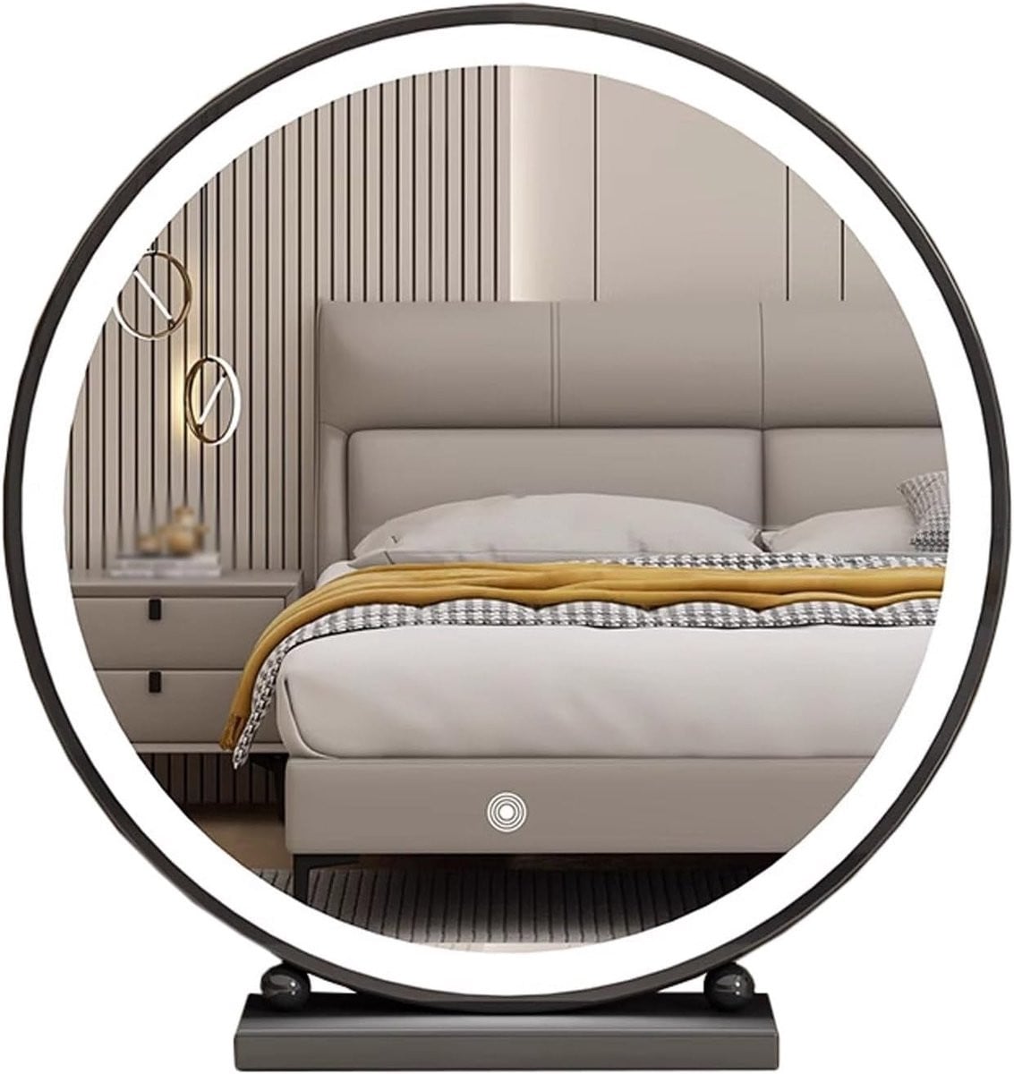 Ronde verlichte make-up spiegel met traploos dimbare verlichting, Zwart, Diameter: 30 cm