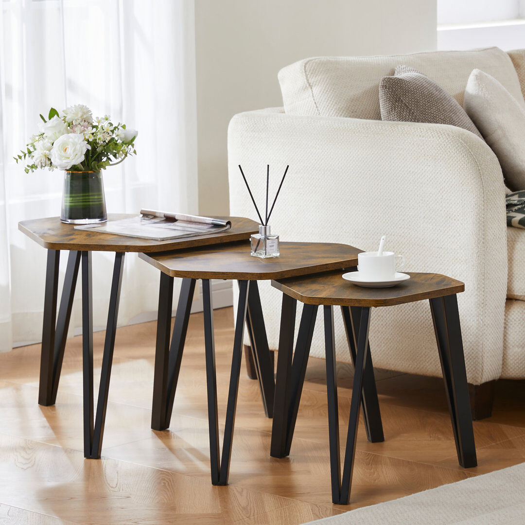Borough Wharf Nest of 3 Tables, Modern Versatile Living Room Home Furniture Dark Wood 45.5cm H X 59cm W X 52cm D