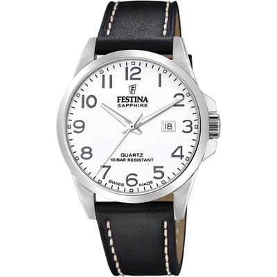Quarzuhr FESTINA "Swiss Made", schwarz (schwarz, weiß), Armbanduhren, Damen, Quarzuhr, Armbanduhr, Herrenuhr, Damenuhr, Swiss Made, Lederarmband, Datum