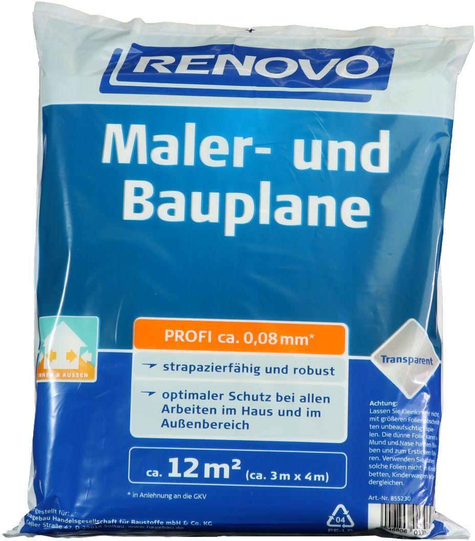 RENOVO Maler- und Bauplane Profi, transparent, 4 x 3 m x 80 µm