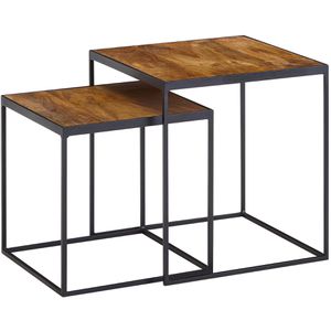 Wohnling Beistelltisch WL6.635, mango, aus Massivholz / Metall, quadratisch, 2er Set