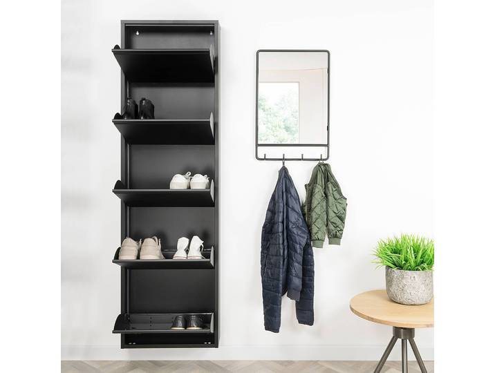 Schuhkipper Billy mit 5 Klapptüren 50 x 169 x 15cm Schwarz/Schwarz