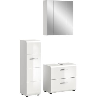 Badezimmer-Set WELLTIME, weiß (weiß hochglanz tiefzieh), B:105cm H:185cm T:30cm, Holzwerkstoff, MDF, Kastenmöbel-Sets, Bad-Kombination, Bad-Möbel, Badezimmer, Kombination, Kombi