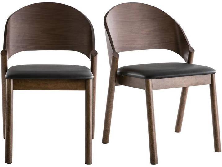 Chaises vintage en bois foncé noyer et assises noires (lot de 2) AVALON