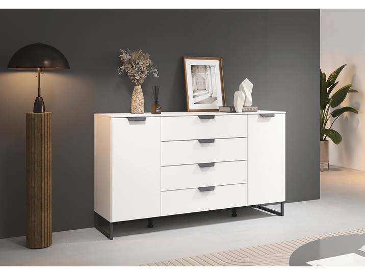 Sideboard Aditio mit Kufen 160 x 92 x 44cm Weiß/Alpinweiß
