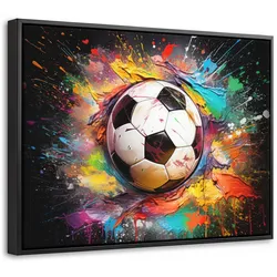 LEINWAND Bilder mit Rahmen - Fußball - Farbe - Farben - Schwarz - Weiß - 40x30