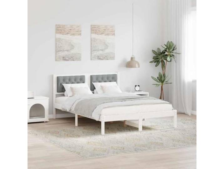 WDGJJFECNMUEHI Massives Kiefernholz Modernes Bettgestell 150x200 cm Weiß Bettrahmen Hellgrau 150x200 Massives Kiefernholz Bettgestell mit Polster Kopfteil Lattenrost Modern