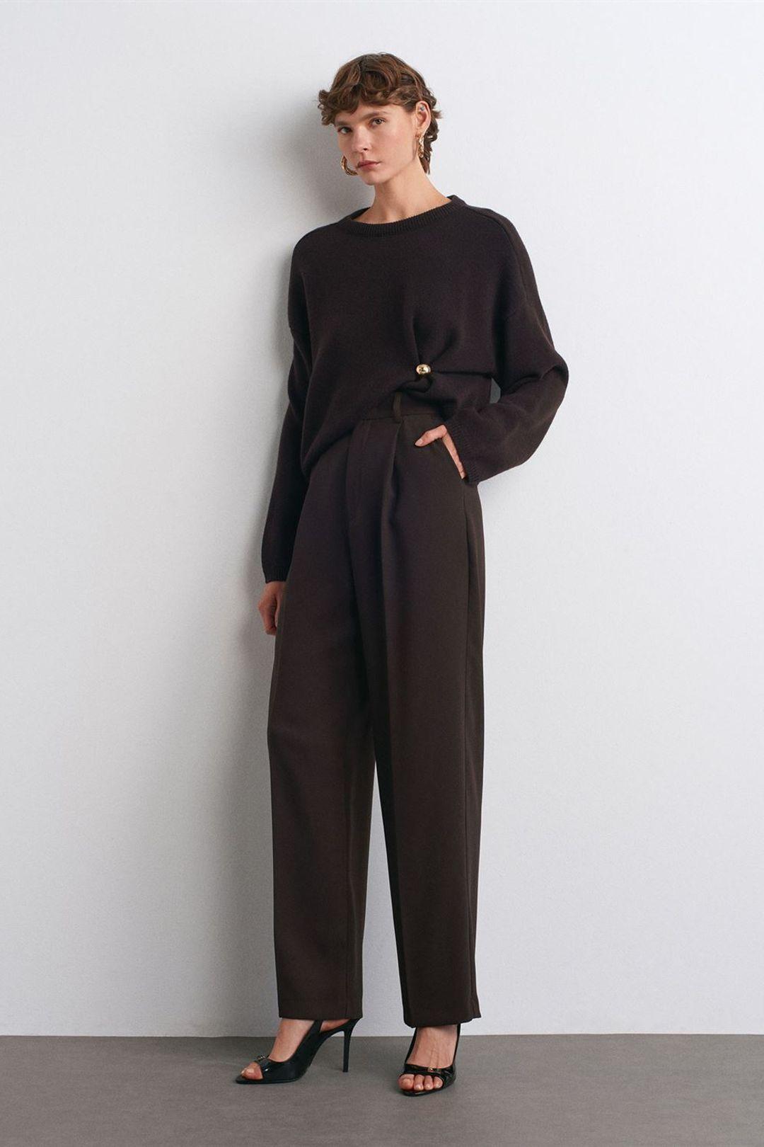 Hoge taille wijde crepe broek