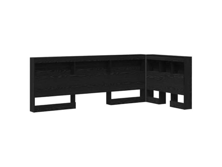GHVBNMF Kopfteil mit Stauraum & Steckdose Schwarz Eichen-Optik 217,5 cm Modernes Schlafzimmer Bettkopfteil aus Holzwerkstoff und Stahl mit L-Form Regalen sowie integrierter Ladestation.