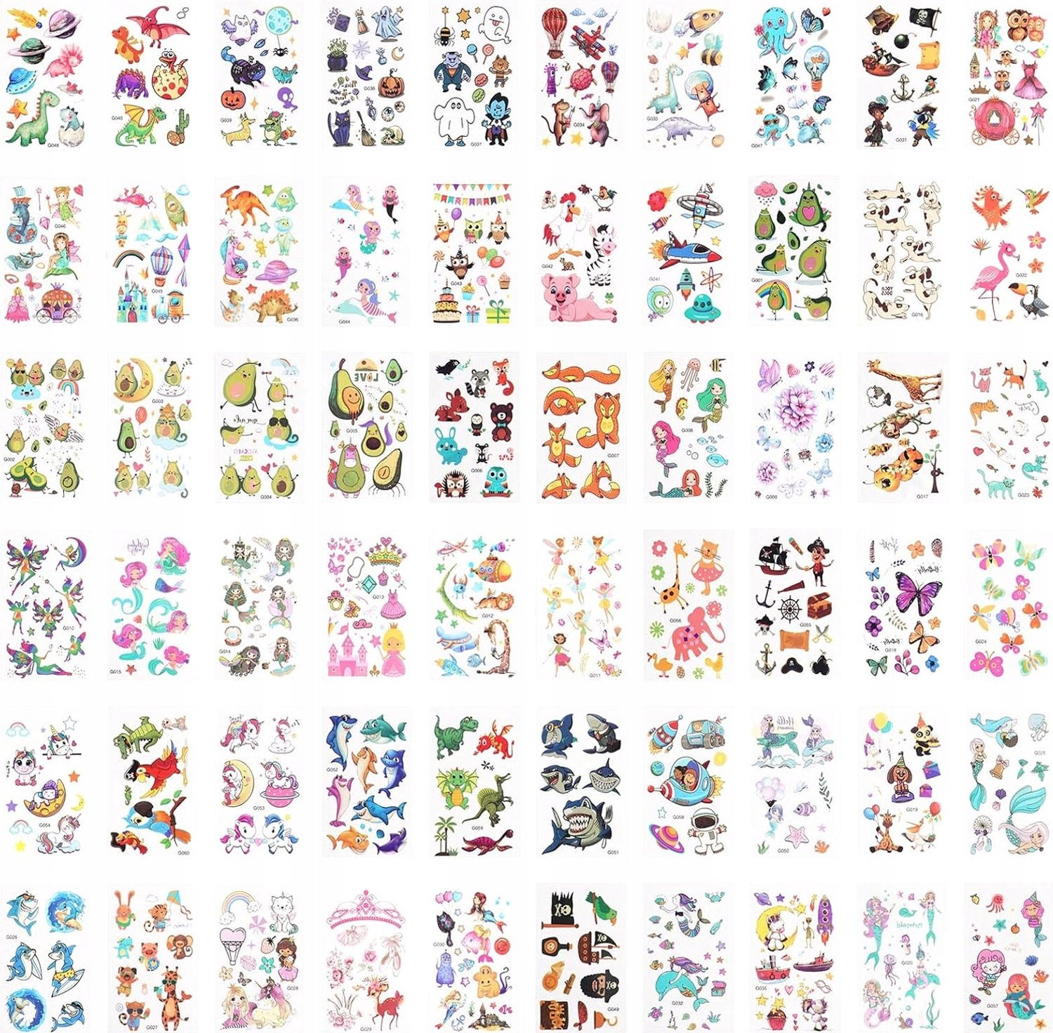 60 Tijdelijke Waterdichte Kinder Tattoos met Mix van Tekenfilm Patronen