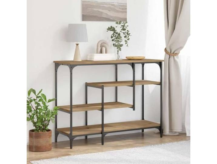 HKGNMBS Konsolentisch Eiche Handwerk 100 x 35 x 75 cm Engineered Wood and Steel, Adjustable Feet, Panel Shelves, Indoor use, Assembly Required