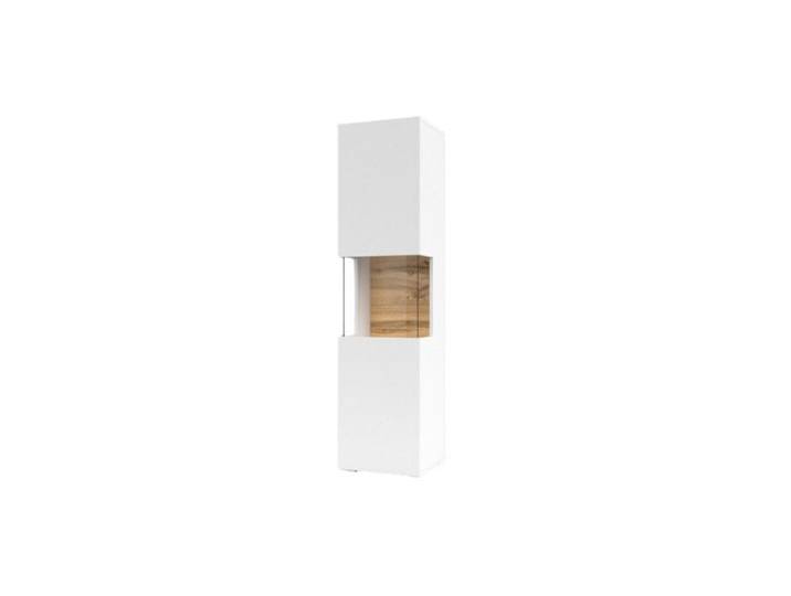Vitrine 1 porte partiellement vitrée collection EVA. Couleur blanc et chêne.