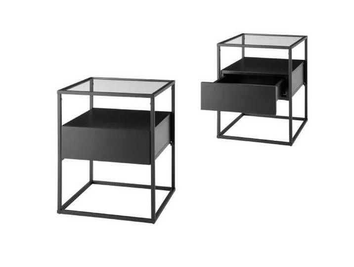 möbelando Beistelltisch EVORA, aus Glas, Metall, Holz in schwarz