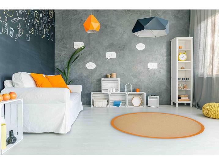 Tapis en jute Bafor rond Orange/Orange Ø 160cm 100 % jute