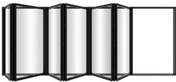 "KaMic Elite-Fold 192"" x 80"" 6-Panel Aluminum Folding Door in Black with Hidden Hinges & Rollers, Folded Out From Right To Left"