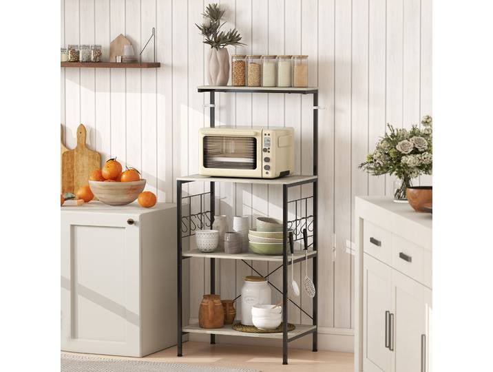 HOMCOM Étagère Cuisine Chêne Support Micro-ondes avec Crochets