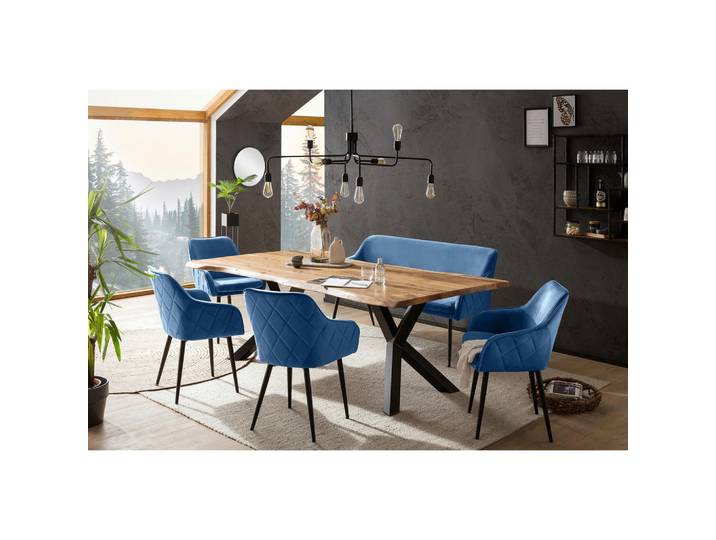 Mid.you Tischgruppe, Blau, Natur, Holz, Metall, Akazie, massiv, Raute, konisch, 240 cm, Esszimmer, Tische, Esstische