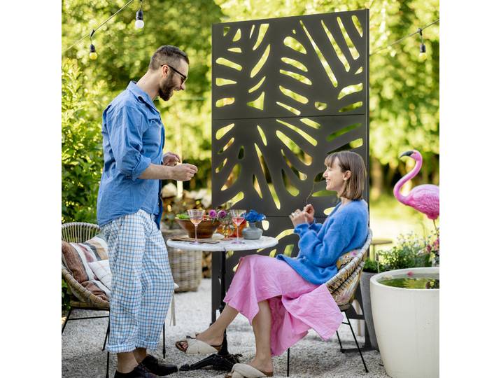 Outsunny Brise Vue Noir Motif Végétal Métal 122x45x198cm