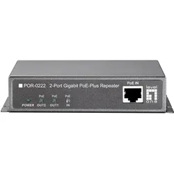 LevelOne POR-0222 2-Port Gigabit PoE-Plus Repeater (3 Ports), Netzwerk Switch, Schwarz