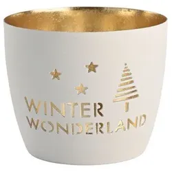 Madras Windlicht M Winter Wonderland weiß/gold