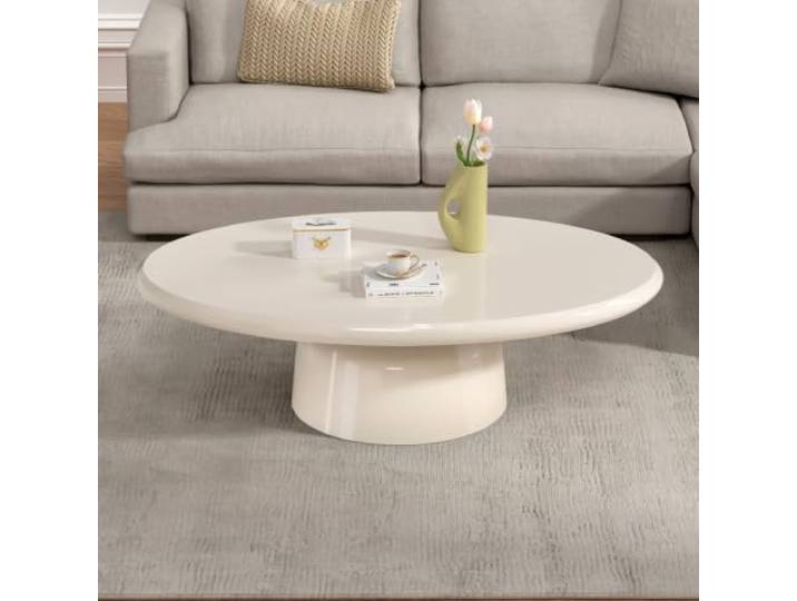 DAXUESEH 116 cm Weißer Ovaler Wohnzimmertisch Moderner Couchtisch Aus Holz Moderner Minimalistischer Wohnzimmertisch Niedlicher Ovaler Beistelltisch Mit Stabilem Sockel Ideal Für Wohnzimmer
