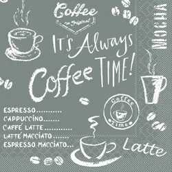 Mank Serviette aus Tissue, Coffee Time in Anthrazit, 33 x 33 cm, 100 Stück