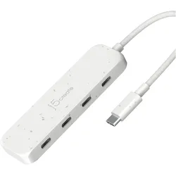 j5Create Umweltfreundlicher USB-C-zu-Hub Typ C Gen 2 mit 4 Anschlüssen, USB 3.2 Gen 1 (3.1 Gen 1) Ty (USB-C, 4 Ports), Dockingstation + USB Hub, Weiss